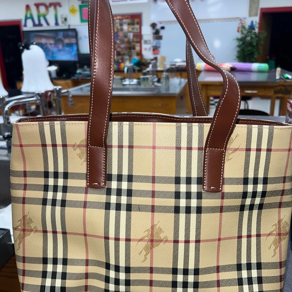 Burberry Tan and Brown Plaid Tote